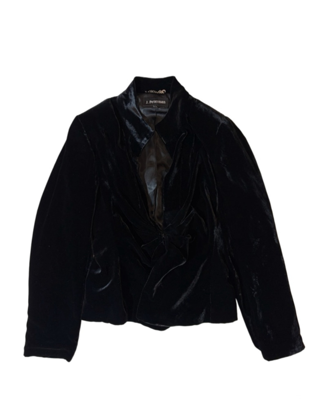 J. Peterman Black Silk Velvet Ruffle Blazer Jacket Romantic Goth 12
